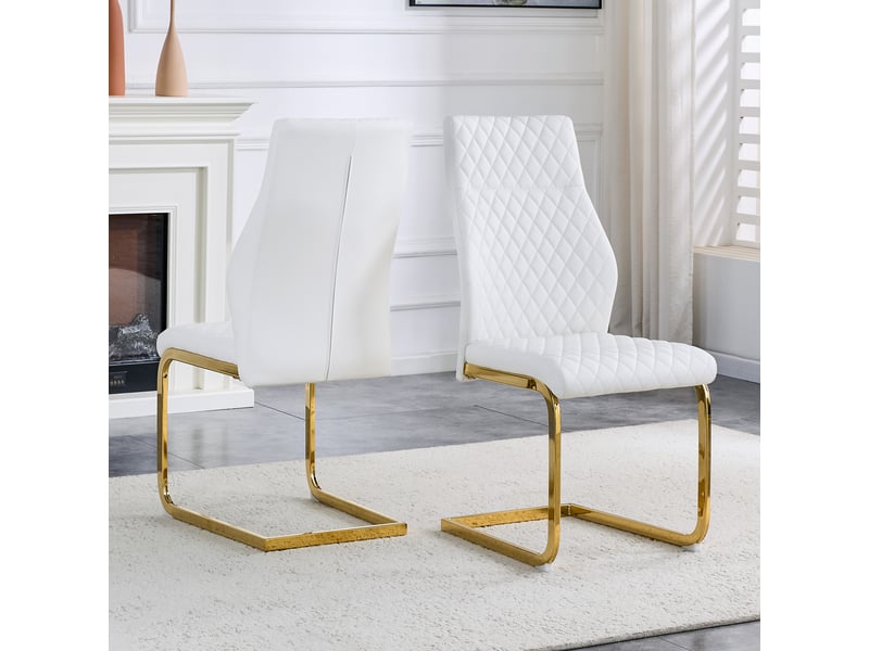  Lot de 2 chaises de salle à manger à dossier haut, pu blanc et métal doré  - Conforama C