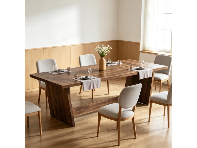 Table de salle à manger 6 à 8 personnes avec plateau rectangulaire et piètement stable en bois marron 180 × 79 × 76 cm - Conforama E