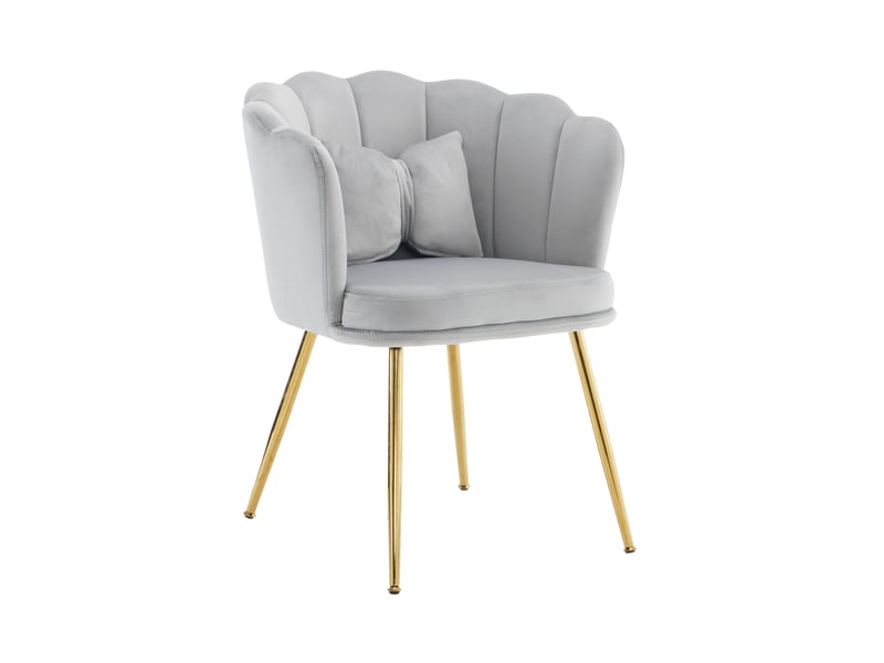  Fauteuils 58x63x77 cm lot de 2, dossier à pétales, pieds métal doré, coussins décoratifs, velours gris et confortable  - Conforama A