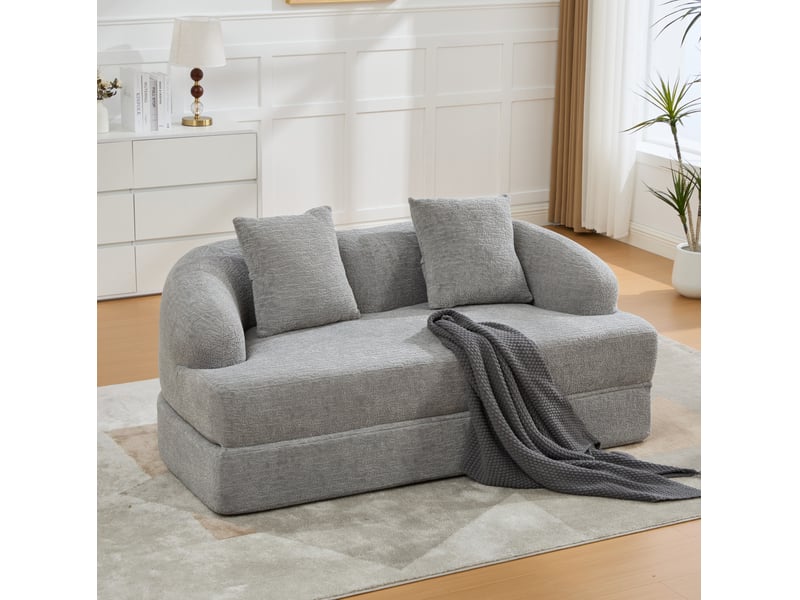 Canapé convertible 2 places 157*84*65 cm en chenille avec deux coussins gris clair chicfurn - Conforama C