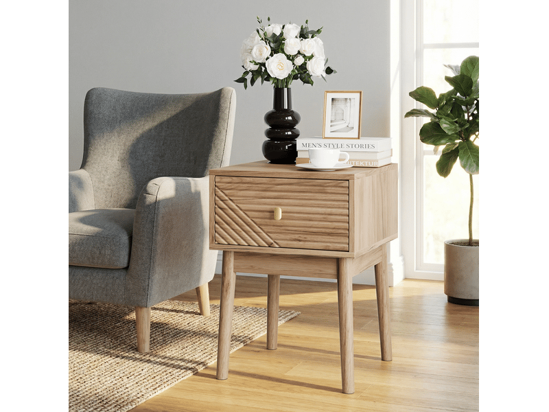  Lot de 2 tables de chevet 40x40x55 cm avec tiroirs, coloris chêne  - Conforama E
