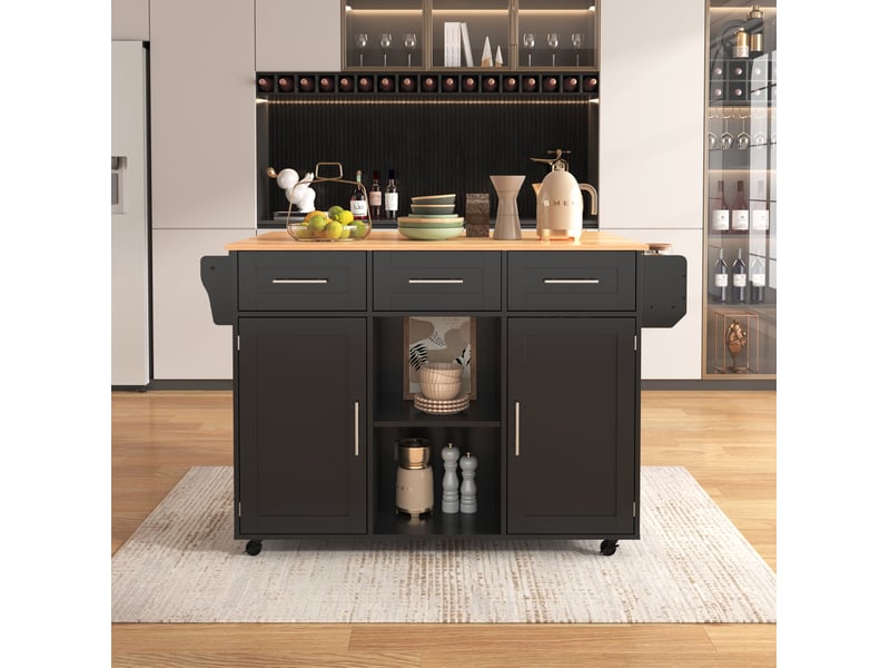  Desserte de cuisine 139x46x91,5 cm avec plateau rabattable, noir et naturel  - Conforama B