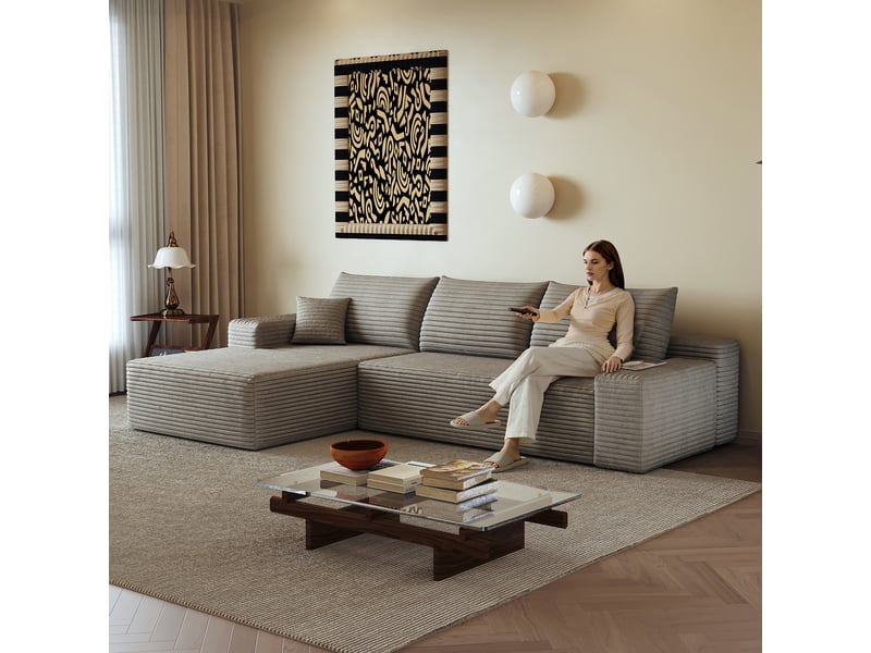  Canapé d'angle modulable 270 cm avec méridienne, canapé camel assise profonde sans montage pour salon  - Conforama E