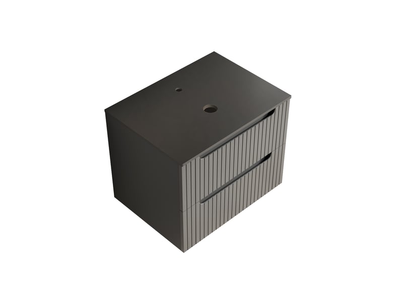 Meuble sous vasque avec plan de travail en pierre frittée, structure robuste pour salle de bain, noir ou gris foncé - Conforama A