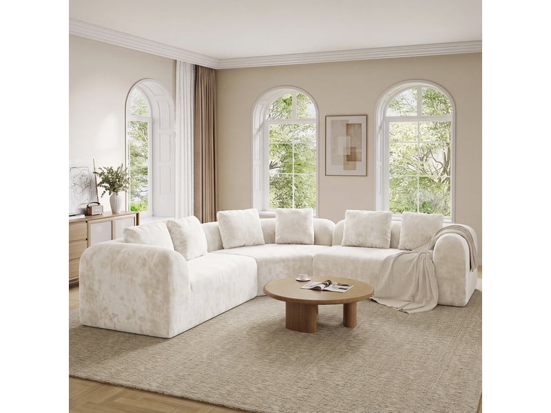 Canapé d'angle incurvé 3 places en tissu chenille premium,canapé compressé sans montage,mousse haute résilience,beige 326x97x66CM - Conforama B
