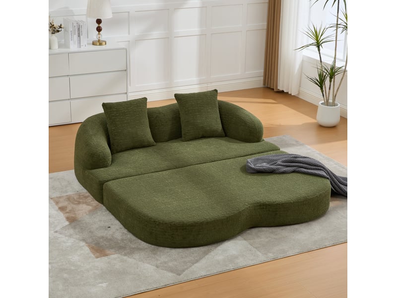  Canapé modulaire 2 pl 157x84x65cm, deux coussins, mousse à haute densité, prêt à installer, pour salon bureau, chenille, vert  - Conforama B