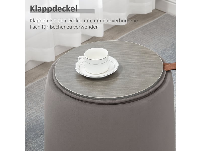 Tabouret ottoman 2 en 1, repose-pieds rond avec espace de rangement, couvercle amovible aspect velours gris foncé 838-270V00CG - Conforama D