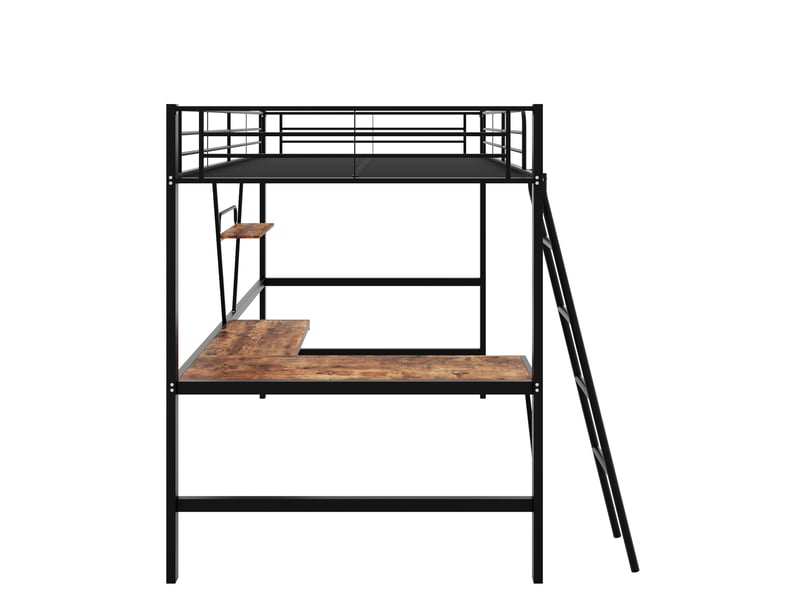 Lit mezzanine 90x200 cm avec bureau en l et étagère, structure métal, lit enfant et ado, noir - Conforama D