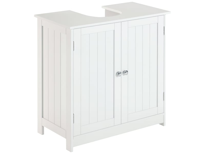  Meuble sous lavabo blanc, 2 portes, étagère réglable, découpe pour siphon, 60 x 30 x 60 cm  - Conforama A