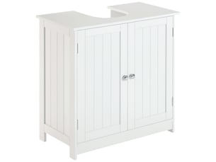 Meuble sous lavabo blanc, 2 portes, étagère réglable, découpe pour siphon, 60 x 30 x 60 cm