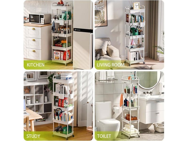  Chariot cuisine 5 niveaux spacekeeper blanc 1 tiroir verrouillable 5 paniers ventilés roues 360°  - Conforama E