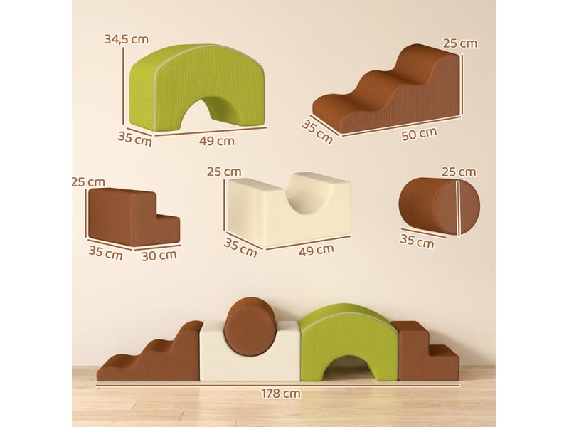  Jeu en mousse 5 pièces 177x35x36 cm multicolore en tissu, modules d'escalade et construction pour enfant  - Conforama C