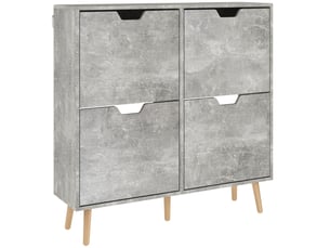 Étagère à chaussures avec 4 tiroirs inclinables, 2 niveaux, pour 16 paires, en bois, 95 x 26 x 95 cm, grise