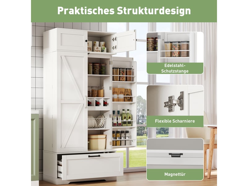  Buffet cuisine blanc mdf, meuble rangement industriel avec tiroirs et portes, étagères réglables pour salle à manger, 80x40x180 cm  - Conforama D