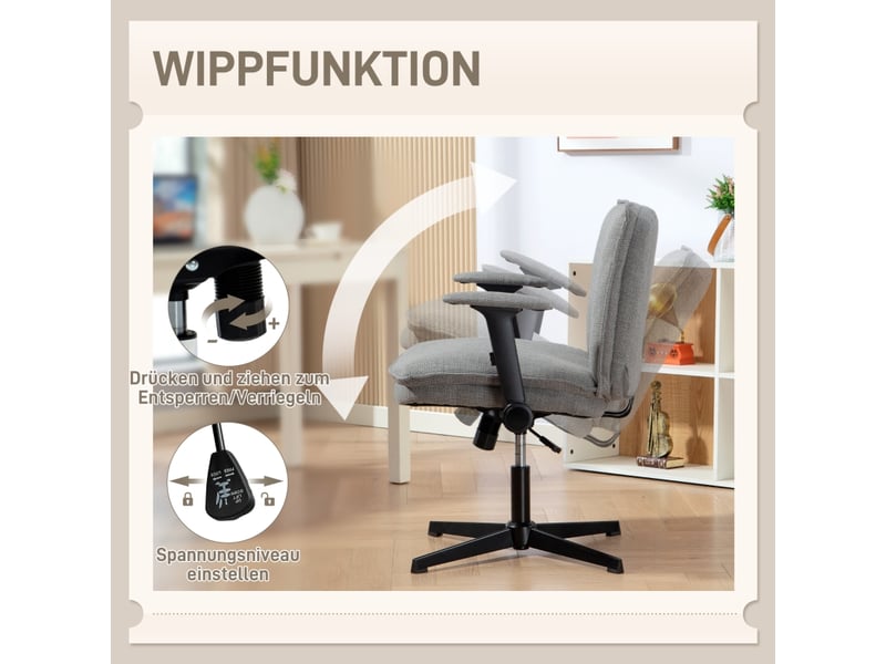  Chaise de bureau,76x70 cm,avec accoudoirs relevables,polyester,gris  - Conforama D