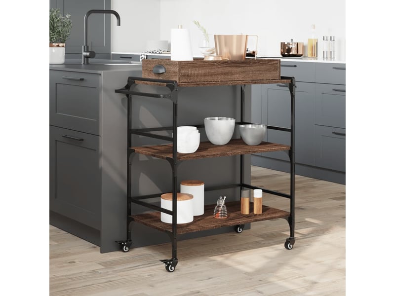  Desserte de cuisine, chariot de rangement chêne marron 81,5x41x92,5 cm bois ingénierie  - Conforama C
