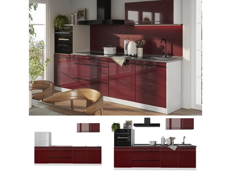  Vicco cuisine, rouge brillantblanc, 280cm sans plan de travail  - Conforama D