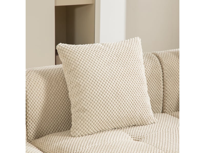 Canapé d'angle modulable 3 places en chenille kaki clair, 266 x 176 x 75 cm, sans montage, livré compressé, coussins inclus, pour le salon, mousse 30d CARDUME ESTIVAL - Conforama E
