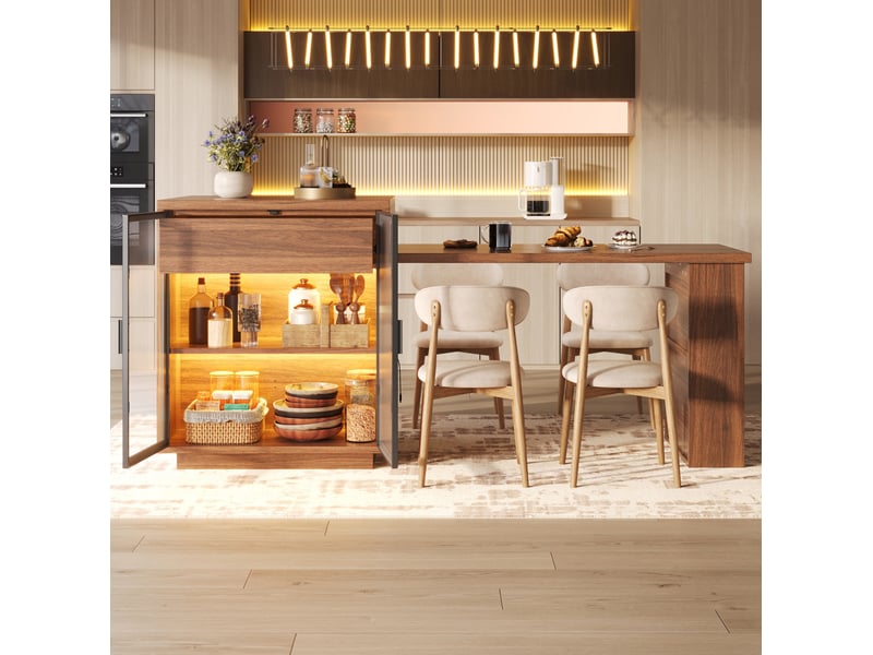  Îlot de cuisine extensible avec led 122-194,5x70x94 cm marron foncé  - Conforama B