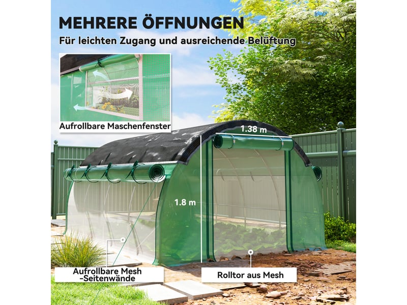 Serre tunnel 400x300x198 cm avec 8 fenêtres acier galvanisé verte - Conforama C