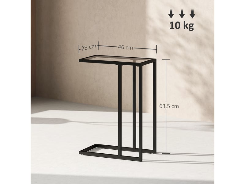 Table d'appoint en forme de c avec plateau en verre trempé, cadre en acier, noir  - Conforama E