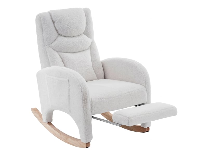  Chaise à bascule en tissu teddy blanc avec repose-pieds pliable, fauteuil relax salon, capacité 110 kg  - Conforama A