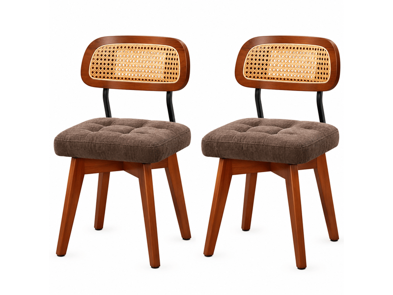  Lot de 2 chaises pivotantes 360° marron chenille, dossier tressé, style rétro  - Conforama A