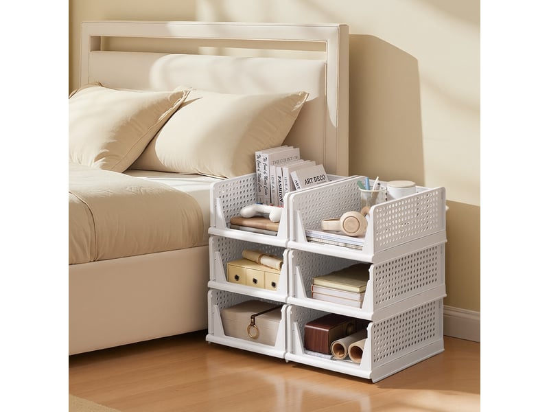  Organisateur d’armoire pliable, tiroir coulissant empilable, lot de 6, blanc  - Conforama B