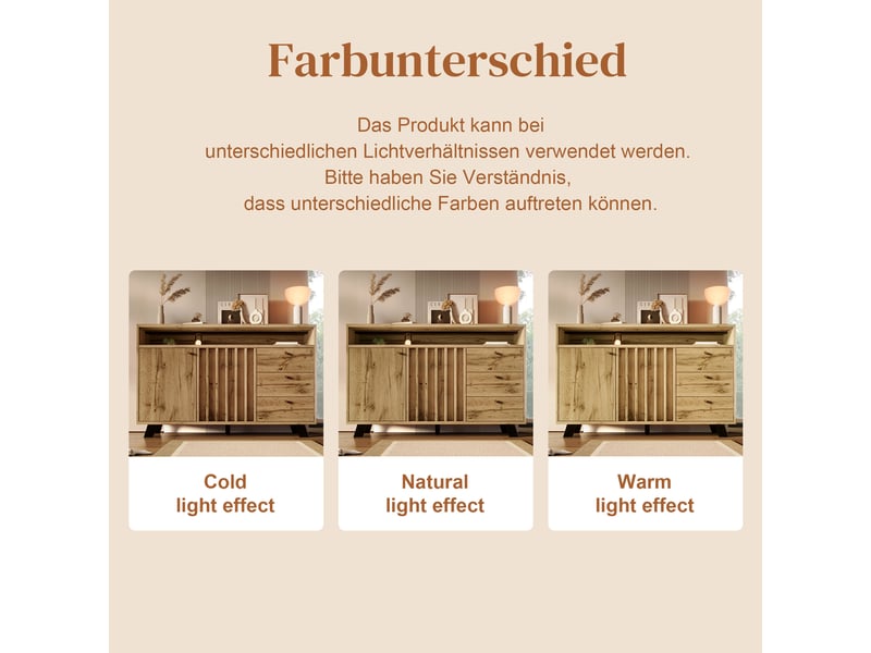  Buffet chêne foncé 120 cm, commode vintage 3 tiroirs et portes à lattes pour salon. Matelas non inclus.  - Conforama E