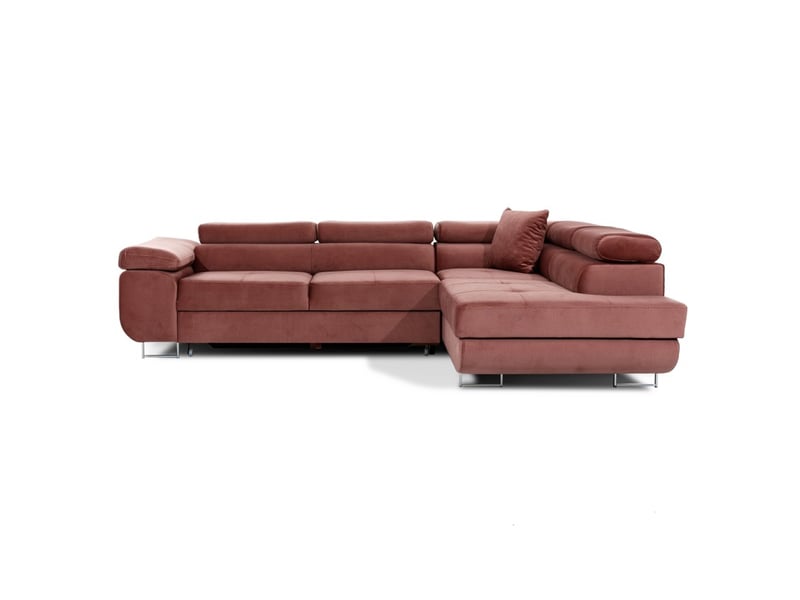Canapé d'angle convertible menton rose velours – angle droit avec coffre - Conforama A