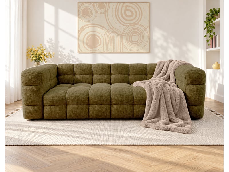  Augustin - canapé droit 3 places en velours texturé - best mobilier - vert kaki AUGUSTIN - Conforama B