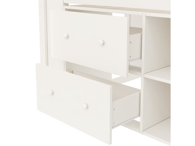  Lit mi-hauteur 90x200 cm blanc, tiroirs, rangements, armoire avec échelle, éclairage led, sans matelas  - Conforama D