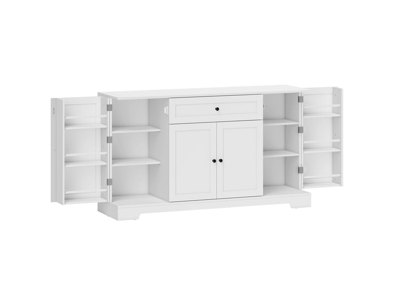  Buffet de cuisine 140x40x80 cm - blanc - 4 portes a fermeture douce, tiroir et etageres reglables internes  - Conforama A