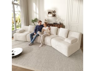 Canapé modulable 4 places en velours côtelé, 4 modules, sans montage, 311×90×65 cm, charge 400 kg