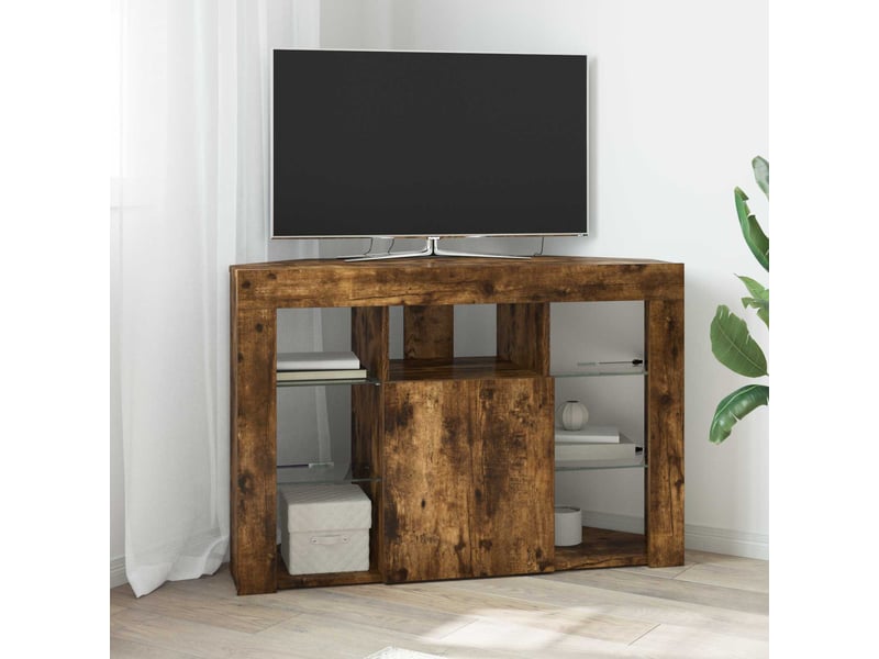  Meuble tv led d'angle 100x40x68cm chêne fumé bois d'ingénierie  - Conforama B