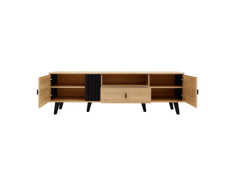 Meuble tv 170 cm bois noir - tiroirs et rangements polyvalents, design élégant  - Conforama D