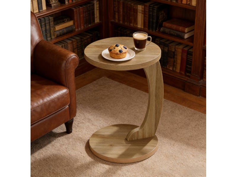  Table d’appoint ronde 38x55 cm en c mdf chêne clair  - Conforama C