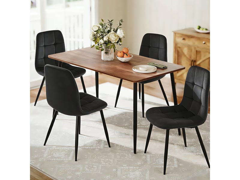  Lot de 4 chaise de salle à manger , chaise scandinave avec assise et dossier rembourrés en velours ,pieds en métal ,noir  - Conforama B