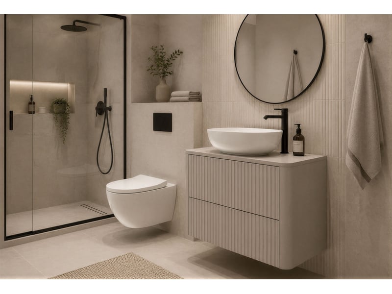 Meuble sous vasque suspendu linea 80 cm cachemire avec plan de travail - Conforama B