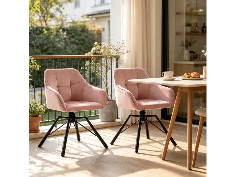  Lot de 2 chaises de salle à manger pivotantes 360° en velours rose avec accoudoirs, style design contemporain  - Conforama B