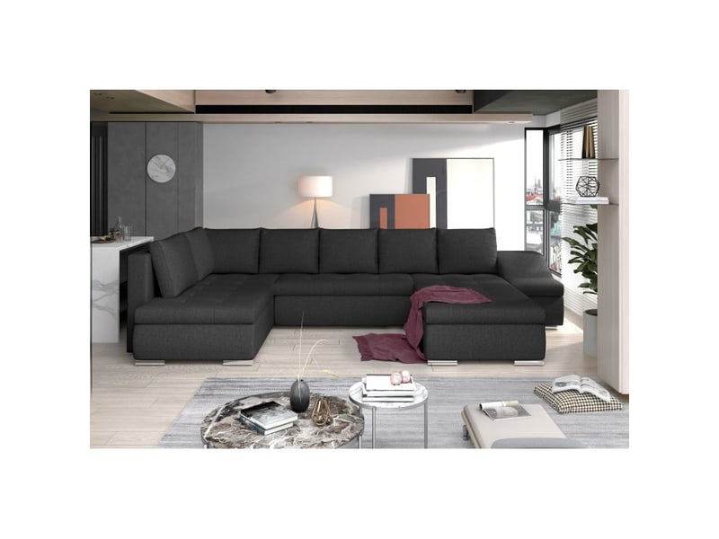  Canapé panoramique gyovani gris foncé angle droit convertible avec coffre  - Conforama A