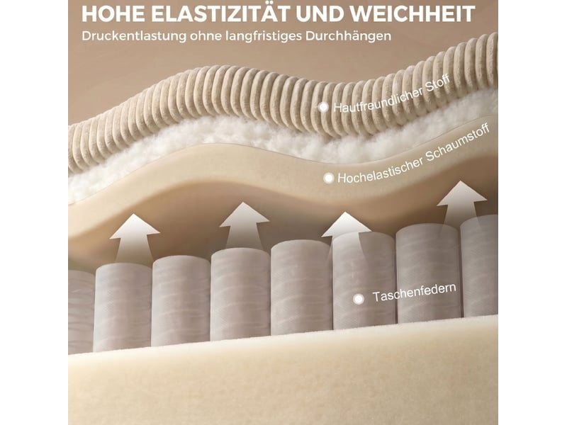 Canapé d'angle 3 places modulaire avec ottomane de rangement et poches latérales en velours côtelé beige - Conforama D