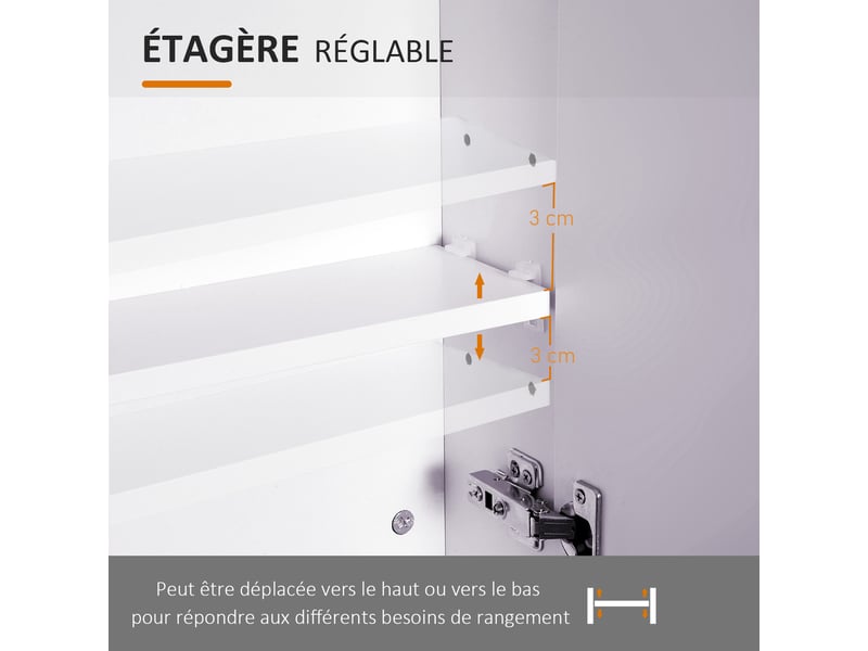  Armoire de toilette murale avec miroir et étagère réglable blanc 70 x 15 x 60 cm  - Conforama E