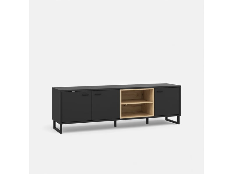 Meuble tv noir et chêne style industriel 175x55 decyma  - Conforama A
