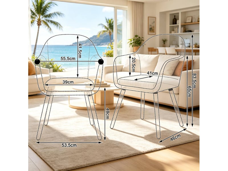  Chaise de salle à manger 53,5x46x83,5cm, bois et métal, dossier avec accoudoirs, gris foncé, design moderne  - Conforama C
