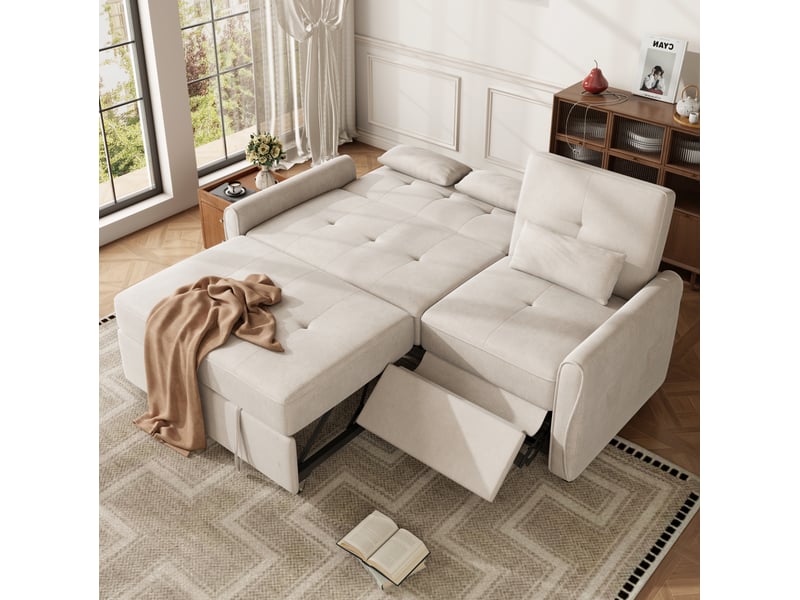  Canapé convertible 3 places 176 × 148 × 83 cm en chenille avec assise extensible beige chicfurn  - Conforama C