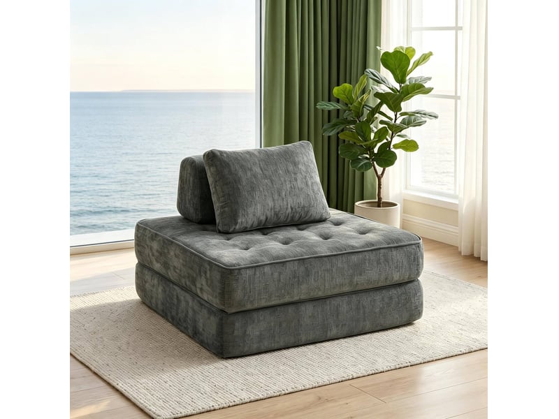  Fauteuil convertible 1 place en chenille gris, couchage 97 x 194 cm, coussin inclus  - Conforama D