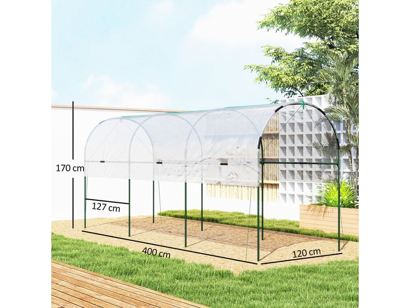 Serre de jardin serre à tomates 4 arceaux en acier bâche en pvc 4 x 1,2 x 1,7 m vert - Conforama E
