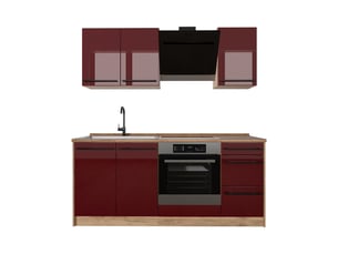 Vicco cuisine, rouge brillantchêne doré, 180cm sans plan de travail