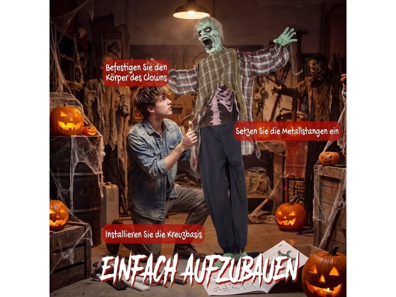 Décoration halloween zombie animé avec yeux lumineux et capteurs - en métal rouge hauteur 170 cm - Conforama D